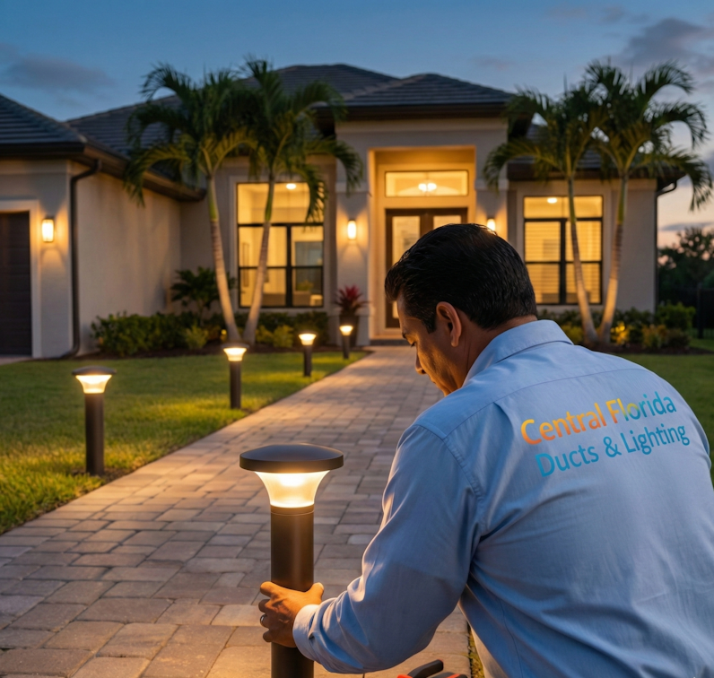service person installing professional solar lighting in central florida home